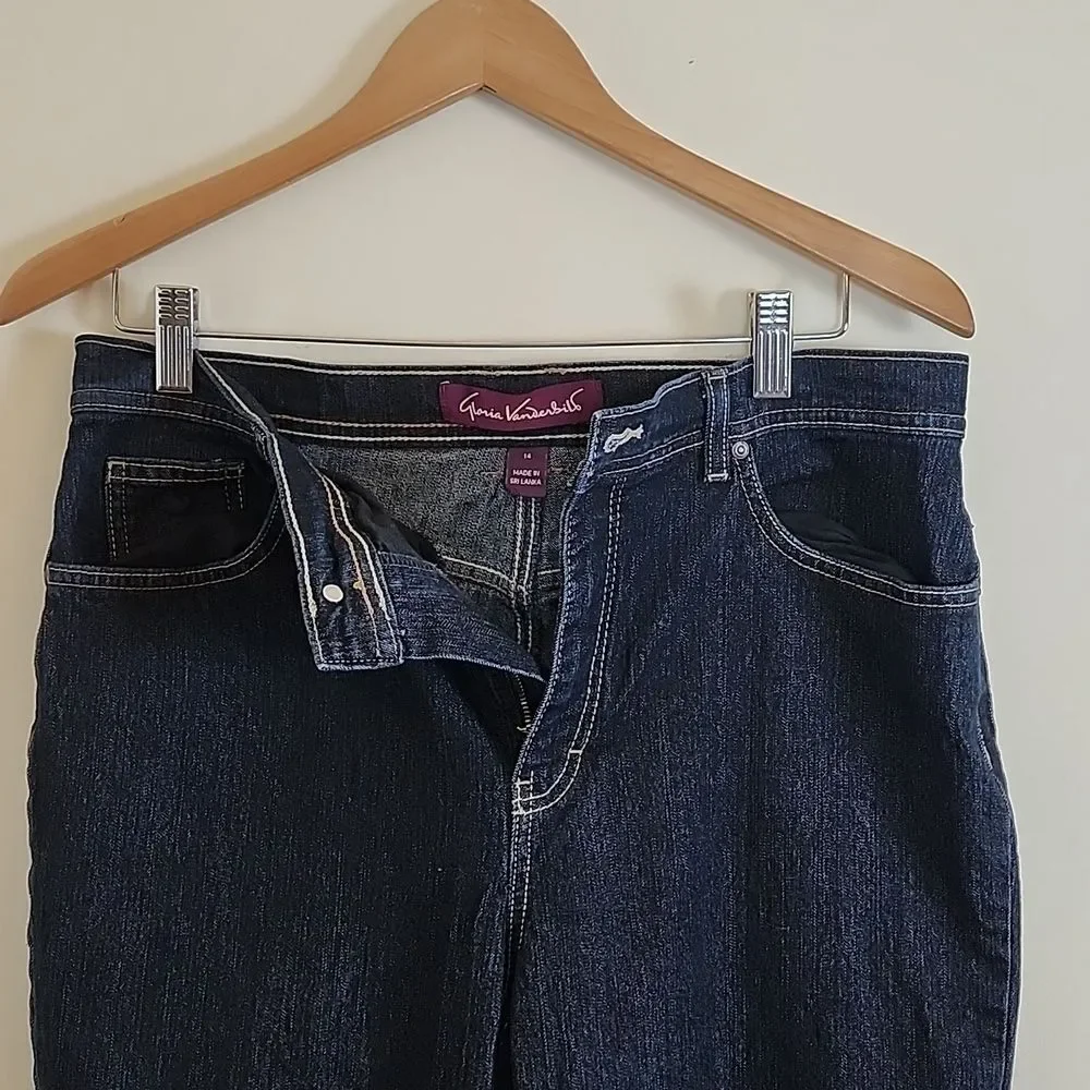 Gloria Vanderbilt Amanda Line Women's Dark Blue Denim Jeans, Size 14 Average